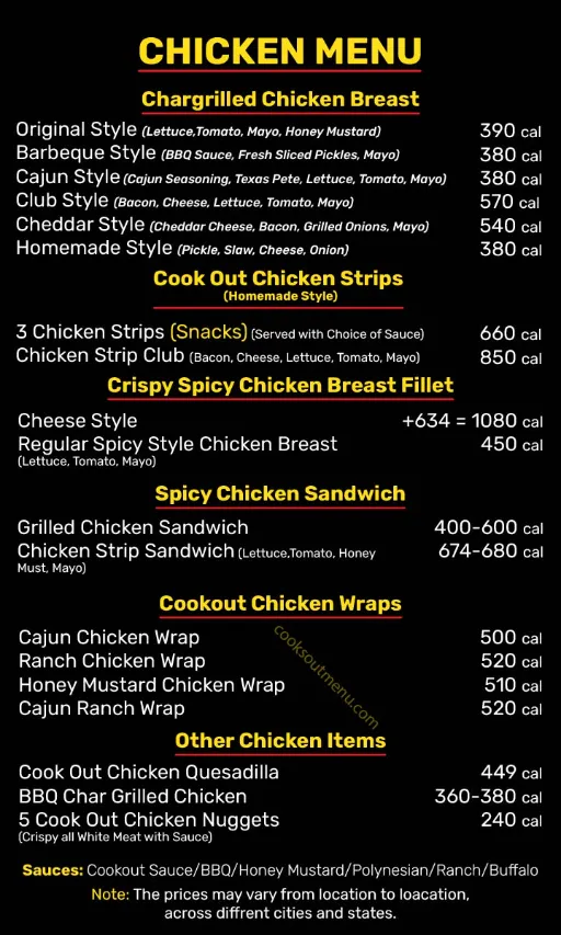 Cookout-Chicken Items-Menu